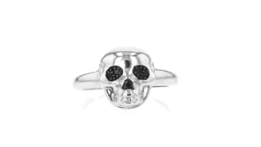 Sterling Silver Skull Ring with Black Diamond Accents