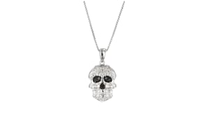 10 ct. t.w. Black and White Diamond Sugar Skull Pendant Necklace in Sterling Silver