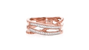 10 ct. t.w. Diamond Beaded Highway Ring in 18kt Rose Gold Over Sterling