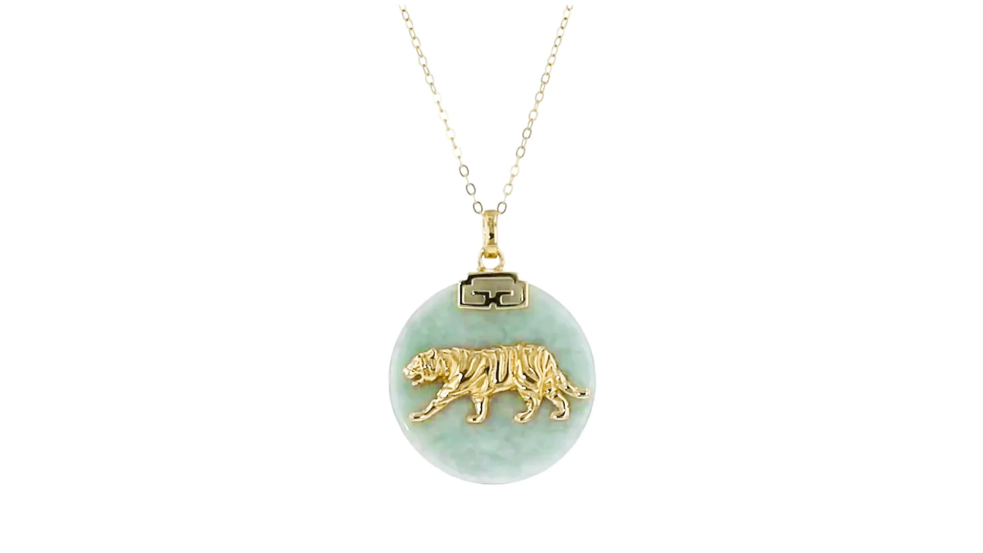 Horse - Jade Chinese Zodiac Pendant Necklace in 18kt Gold Over