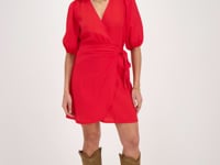 Red wrap dress with short puff-sleeves | My Jewellery