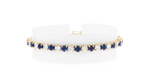 6.50 ct. t.w. Sapphire and 5.00 ct. t.w. Lab-Grown Diamond Tennis Bracelet in 14kt Yellow Gold