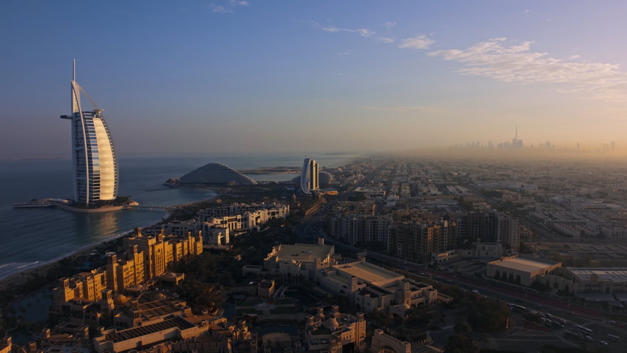 Aerial view of the MJL development in Dubai, from ChopperShoot’s film for Meraas