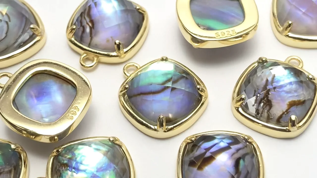 アバロンシェル×クリスタル 枠留めスクエアカット12×12mm 【片