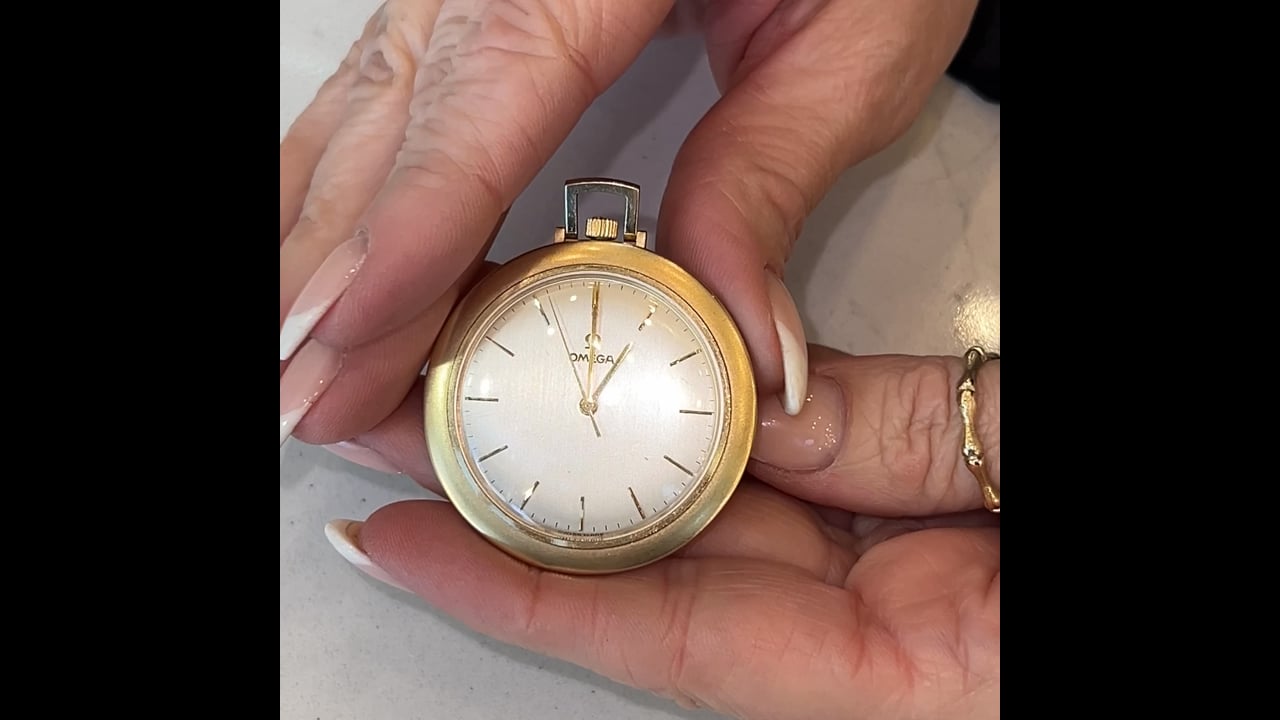 Vintage Mid-Century Omega Pocket Watch in 14k Yellow Gold