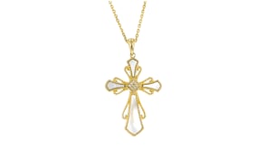 Mother-of-Pearl Cross Pendant Necklace with Diamond Accents in 18kt Gold Over Sterling