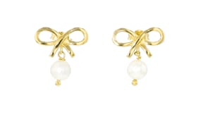 Italian 6-6.5mm Cultured Pearl Bow Drop Earrings in 18kt Gold Over Sterling