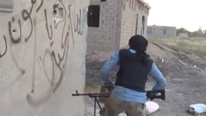 استهداف نقاط تمركز قوات النظام في مطار دير الزور العسكري بواسطة رشاش بي كي سي من قبل لواء درع الأمة