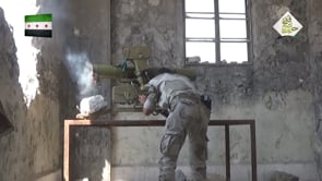 استهداف مواقع قوات الأسد بصاروخ فاغوت من قبل الفوج الأول في حي الشيخ سعيد في مدينة حلب