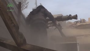 استهداف عربة بي ام بي بصاروخ إس بي جي 9 من قبل حركة أحرار الشام الإسلامية في مدينة حرستا في محافظة ريف دمشق