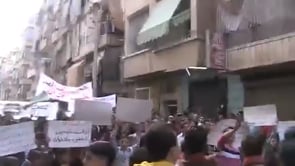 مظاهرة في حي بستان القصر في مدينة حلب في جمعة "الله أكبر نصر عبده وأعز جنده"