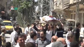 مظاهرة وتشييع أربعة أشخاص في مدينة سقبا في ريف دمشق