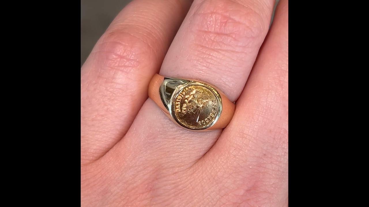 Vintage Mexican Peso Signet Ring in 14k Yellow Gold – Filigree Jewelers