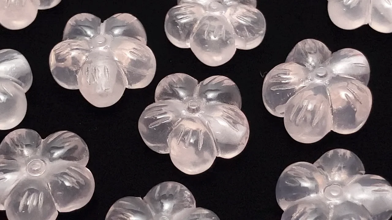 ローズクォーツ フラワー（お花）モチーフ 14mm 【貫通穴】 1個