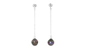 9-10mm Black Cultured Tahitian Pearl Drop Earrings in Sterling Silver