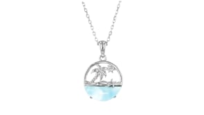 Larimar Palm Tree Beach Pendant Necklace in Sterling Silver