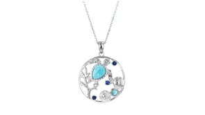 Sterling Silver Sea Life Pendant Necklace with Larimar and .10 ct. t.w. Simulated Sapphire