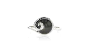 9-9.5mm Black Cultured Tahitian Pearl Swirl Ring with Diamond Accents in Sterling Silver