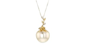 12-12.5mm Cultured South Sea Pearl Pendant Necklace with Diamond Accents in 14kt Yellow Gold