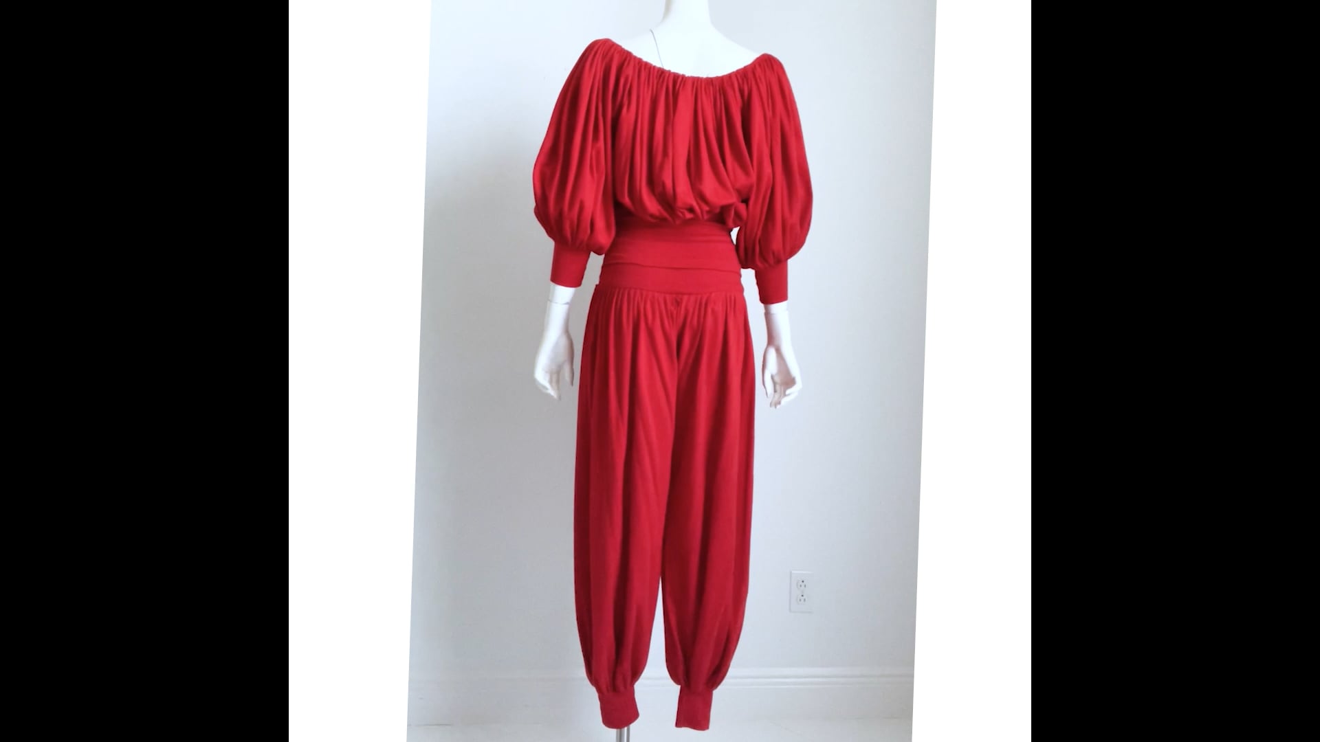 Vintage Norma Kamali Off Shoulder Top and Harem Pants Set 2pc Red