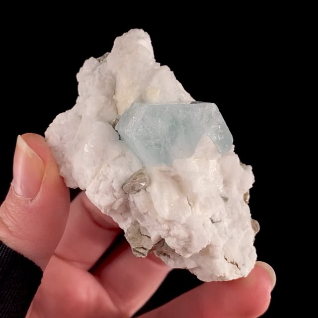 Beryl var: Aquamarine on Albite