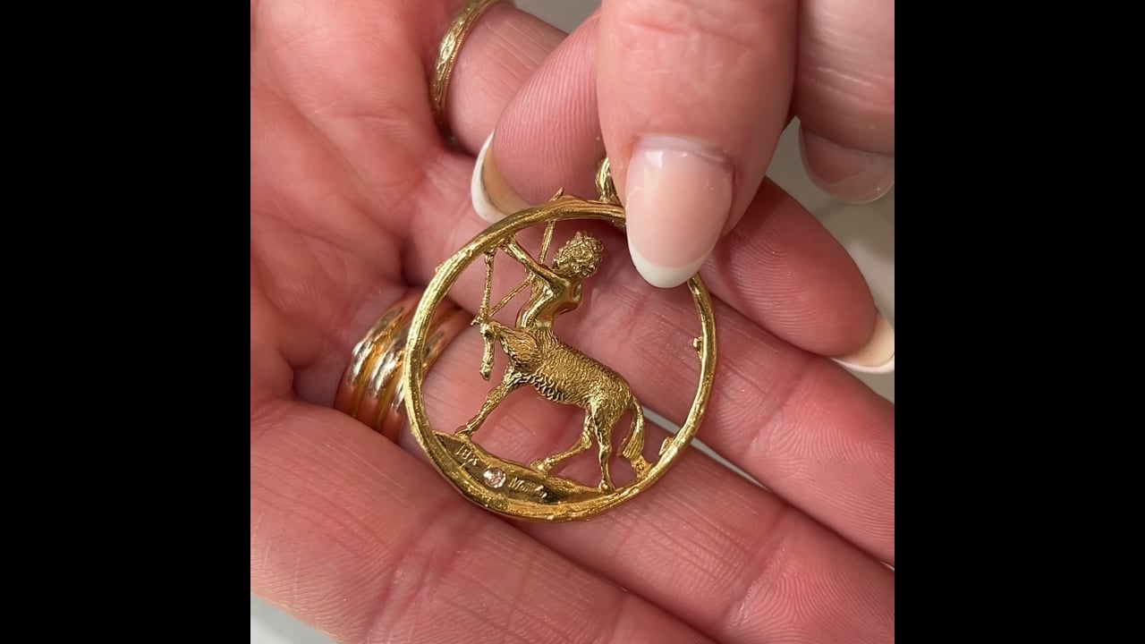 Anthropologie Sagittarius Barrette- antique gold/rhinestones Vintage Sagittarius Figure 10k Gold and Topaz Zodiac Charm main image 2
