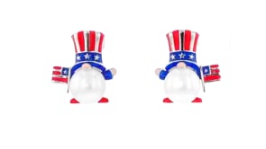 8-8.5mm Cultured Pearl and Multicolored Enamel Patriotic Gnome Earrings in Sterling Silver