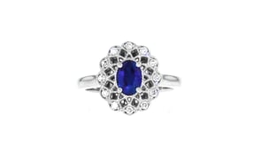C. 2000 Vintage 1.10 Carat Sapphire and .30 ct. t.w. Diamond Ring in 14kt White Gold
