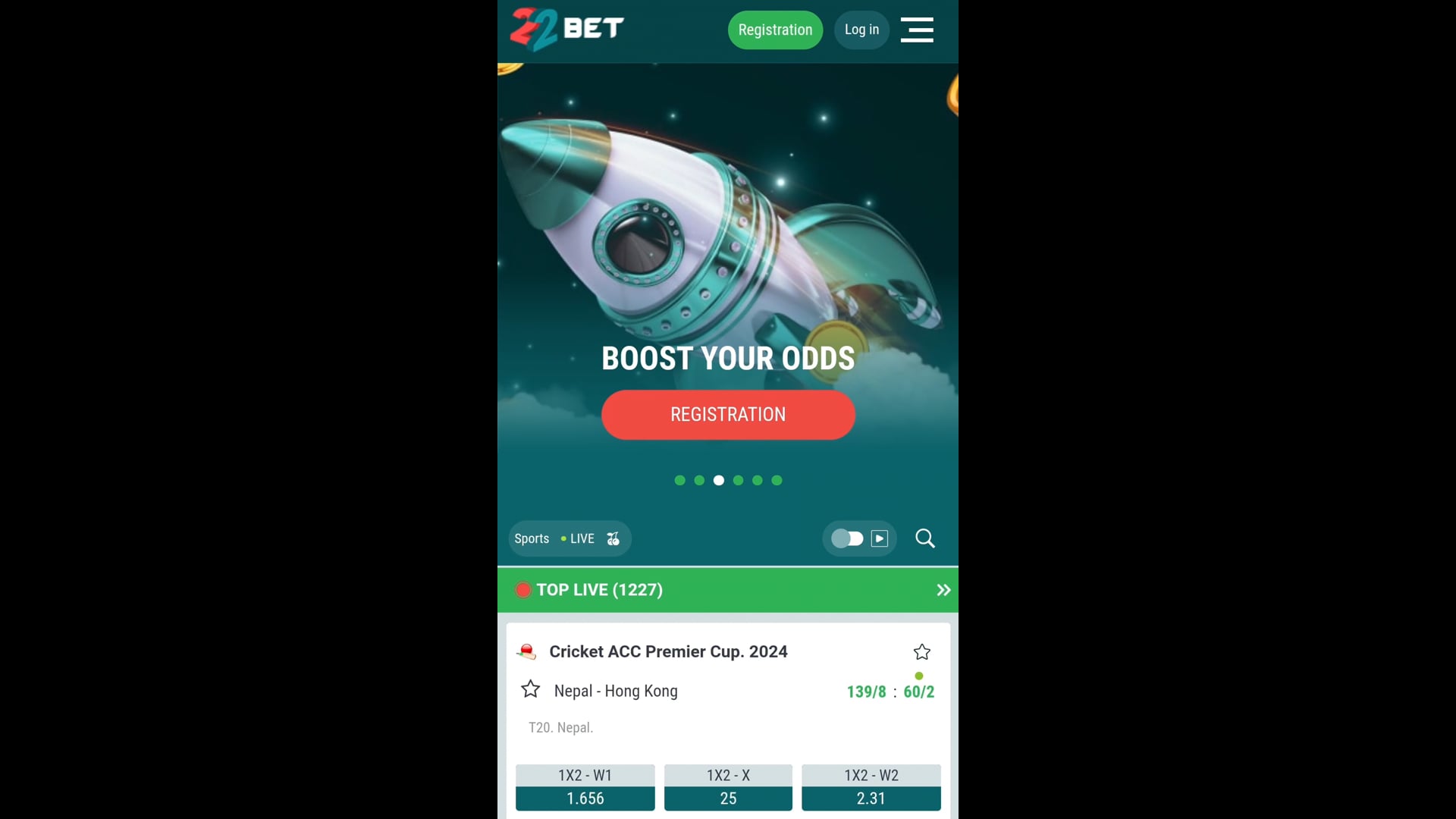 Interfejs logowania 22Bet