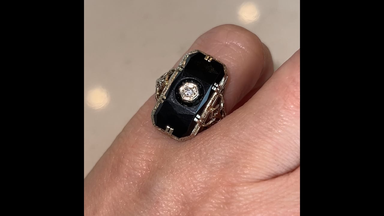 18K Black Onyx Diamond Ring ヴィンテージ 