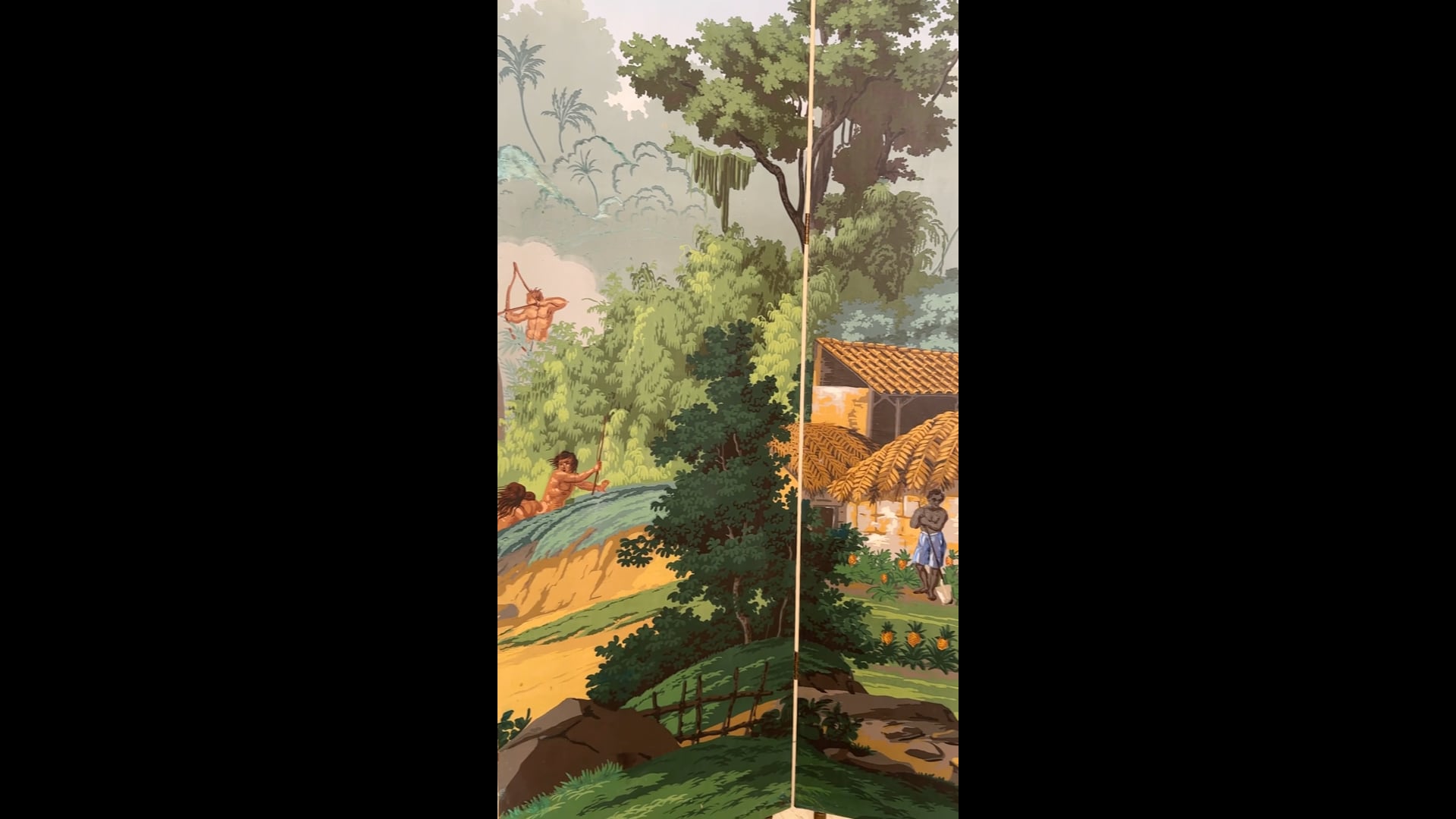 Siglo XX Papel pintado Zuber de cuatro paneles Paravent Pintado a mano,  hacia 1940, image size:1920x1080