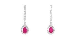 1.00 ct. t.w. Ruby and .42 ct. t.w. Diamond Teardrop Earrings in 18kt White Gold
