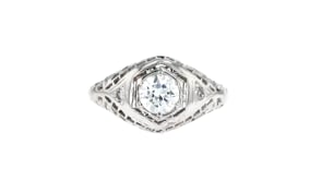 C. 1990 Vintage .57 Carat Diamond Filigree Ring in 18kt White Gold