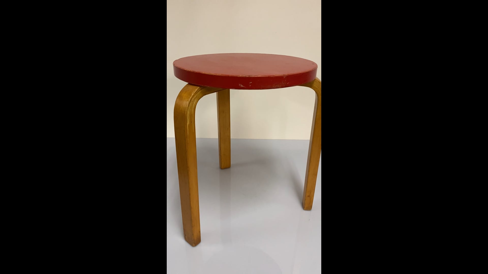 Rare Alvar Aalto 3 Legged Stool 60 In Birch and Red, Artek, 1940s