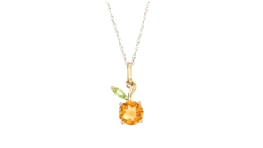 70 Carat Citrine Peach Pendant Necklace with Peridot Accent in 14kt Yellow Gold