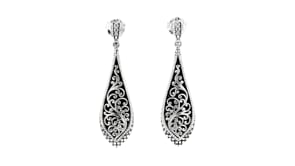 Andrea Candela Pasion de Plata Sterling Silver and Black Enamel Drop Earrings