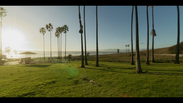 360 Capture of a A380 plane flying over at a beach park near LAX