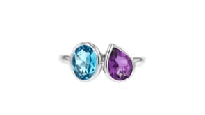 1.20 Carat Swiss Blue Topaz and .80 Carat Amethyst Toi et Moi Ring in Sterling Silver