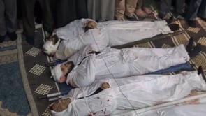 صلاة الجنازة على جثامين الإعلاميين وتشييعهم في مدينة دوما في ريف دمشق