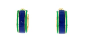 Italian Blue and Green Enamel Hoop Earrings in 18kt Gold Over Sterling
