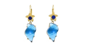 Italian Tagliamonte Blue Venetian Glass Seashell Drop Earrings with Lapis in 18kt Gold Over Sterling