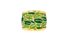 Italian Green Enamel Leaf Dome Ring in 18kt Gold Over Sterling
