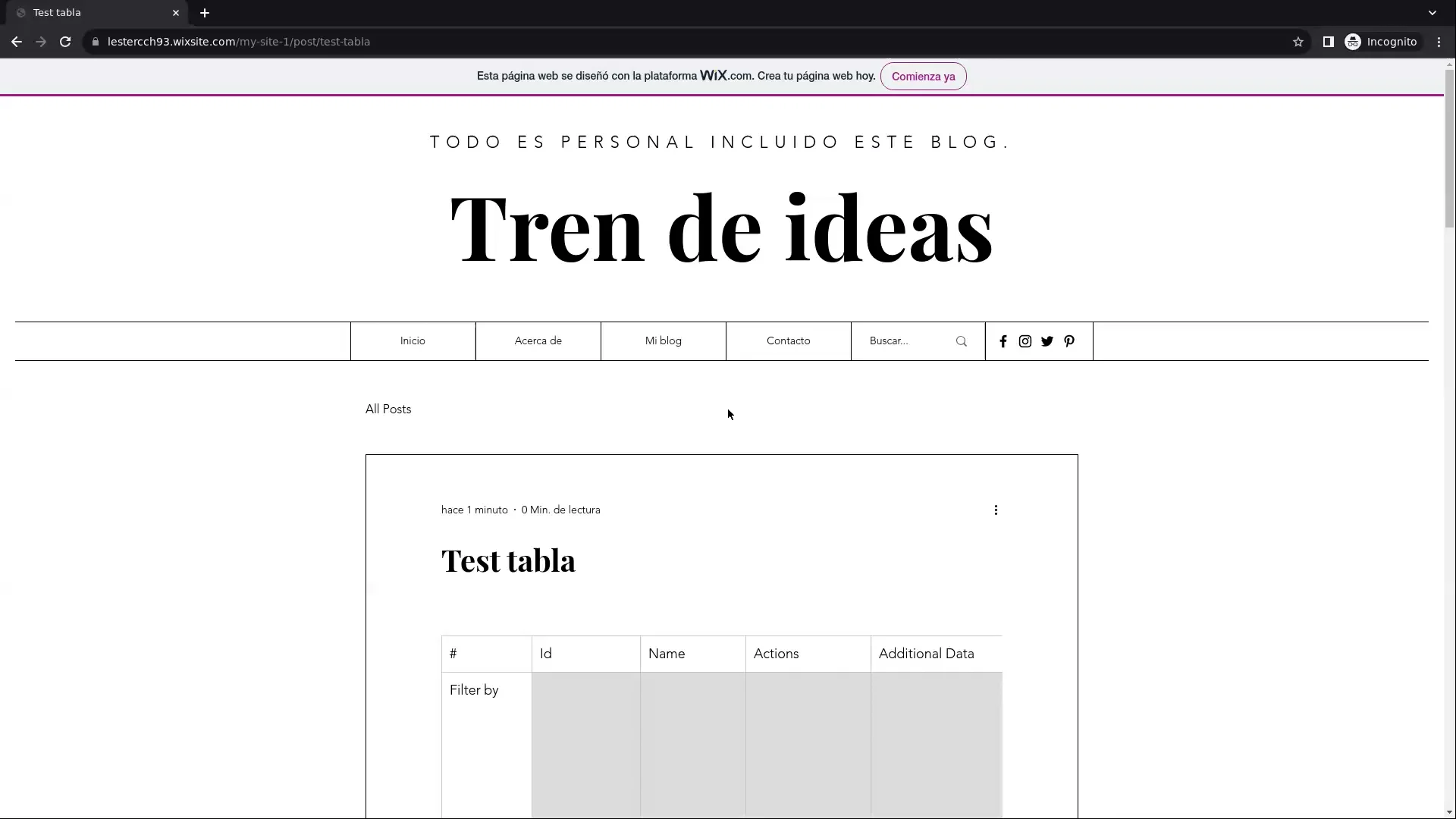 Test table on Vimeo