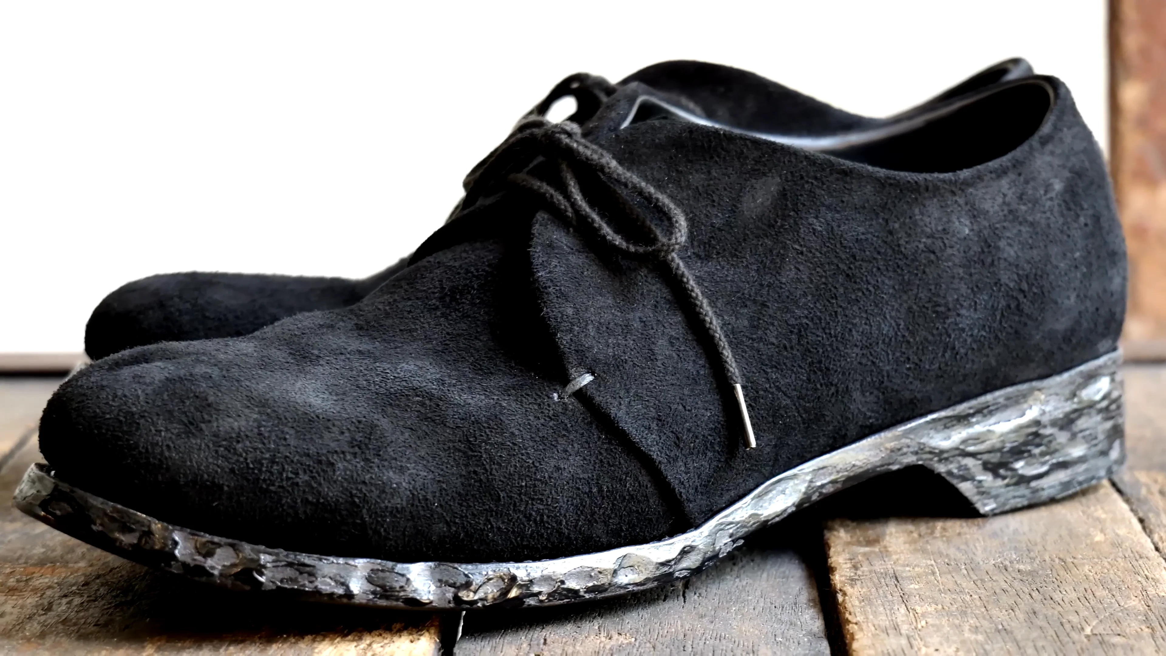 Seamless Derby Shoes / Horsehide Reverse. Black. SUGINARI MORIMOTO