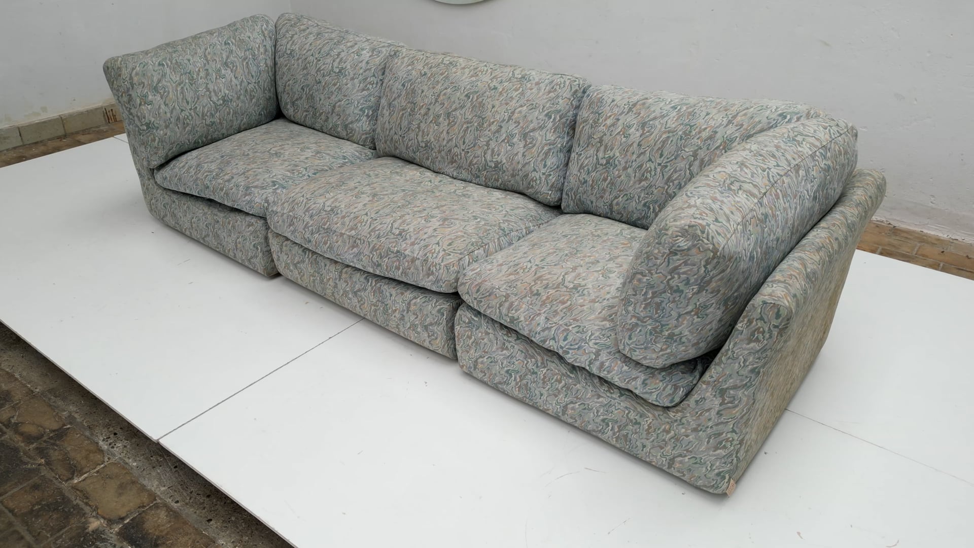 Comfortable 1980's Steiner Modular Pillow Sofa Paris France, Original Fabric