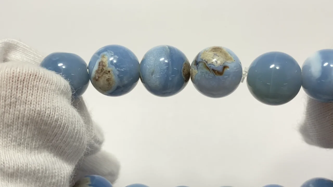 動画】【1点もの】オーウィーブルーオパール ラウンド9.5mm 1連(ブレス