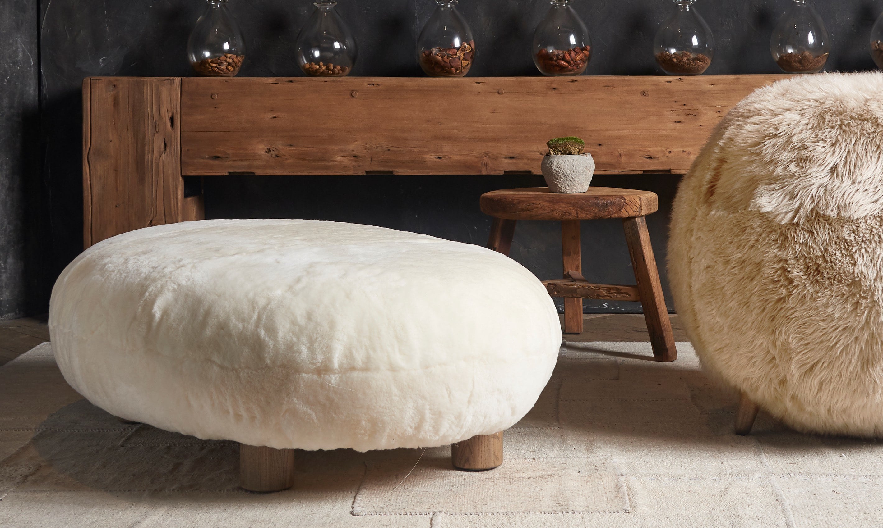 White fur footstool sales