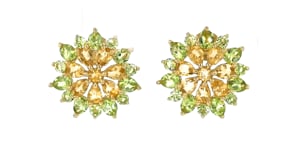 3.60 ct. t.w. Peridot and 2.90 ct. t.w. Citrine Floral Earrings in 18kt Gold Over Sterling