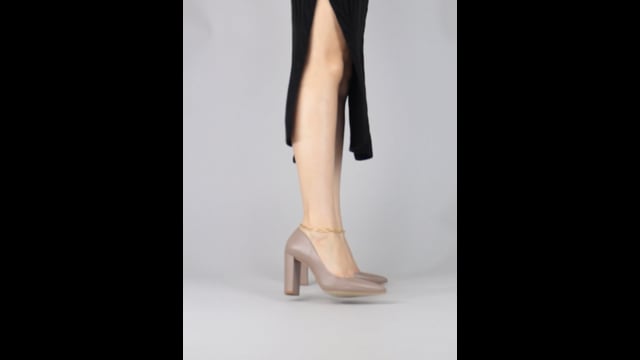 Scarpin Couro Salto Bloco Médio Cinza Moonstone