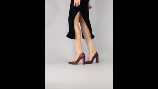 Scarpin Couro Salto Bloco Médio Vermelho Merlot
